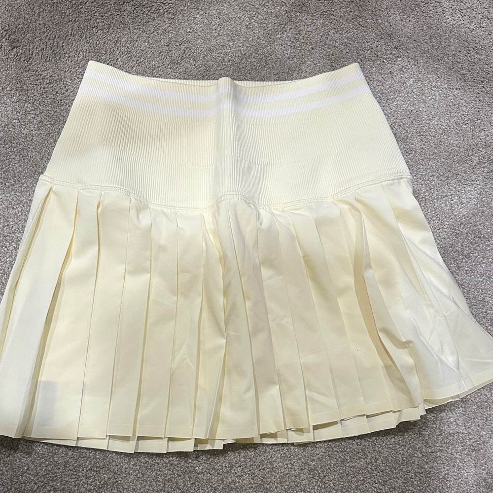Pleated Mini Skirt with High Knit Waist in Pale Yellow